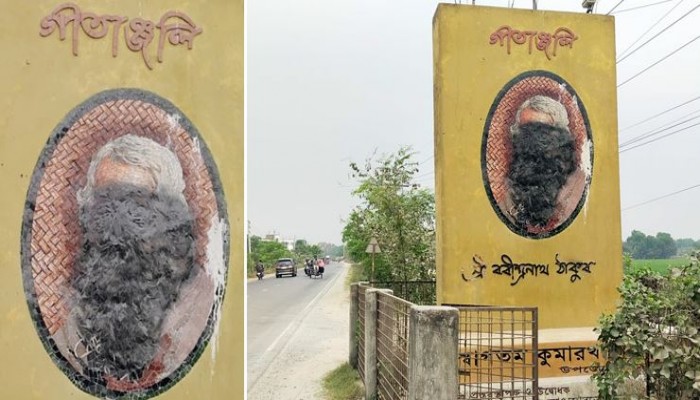​কুমারখালীতে রবীন্দ্রনাথের ম্যুরালে কালি লাগিয়ে ছবি বিকৃতির অভিযোগ