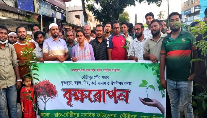 গৌরীপুর উচ্ছেদ অভিযানের পর শহরের সৌন্দর্য বর্ধনে বৃক্ষরোপণ