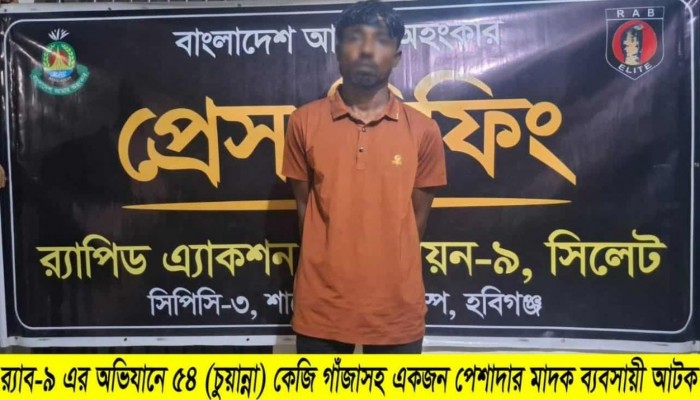 চুনারুঘাটে বিপুল পরিমান গাঁজাসহ এক মাদক কারবারি আটক।