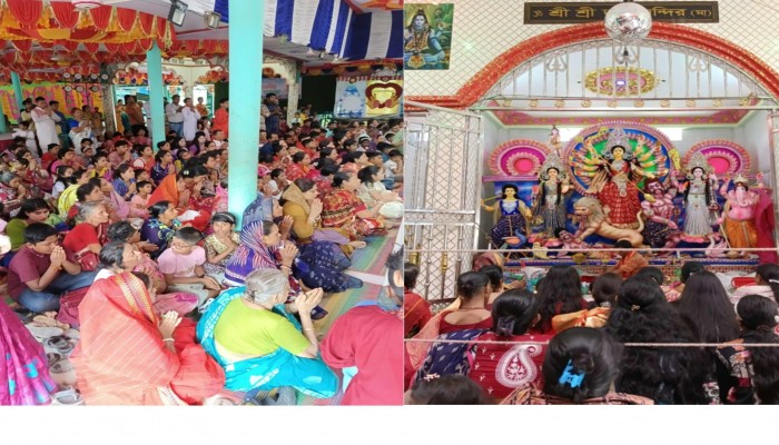 মহাষ্টমীর অঞ্জলীতে বানারীপাড়া মন্দিরে ভক্ত-পূজারীদের ভিড়