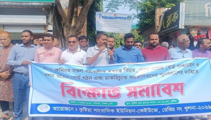 কুষ্টিয়ায় সাংবাদিক ইউনিয়ন-কেইউজে'র মানববন্ধন ও বিক্ষোভ-সমাবেশ