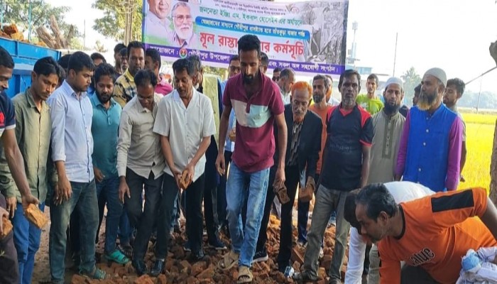 স্বেচ্ছাশ্রমে গৌরীপুর-কলতাপাড়া সড়কের মেরামত করে