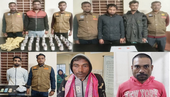 রাজশাহী নগরীতে বিপুল পরিমান মাদকসহ ৬ কারবারি গ্রেফতার