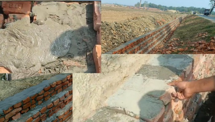 ​সারী-গোয়াইনঘাট সড়কে গার্ডওয়াল নির্মাণে ব্যাপক অনিয়ম: নিম্নমানের কাজে ধসে পড়ার শঙ্কা