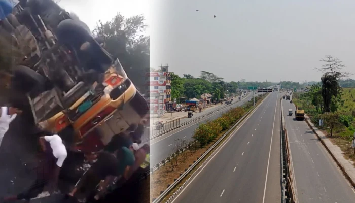 নিয়ন্ত্রণ হারিয়ে এক্সপ্রেসওয়েতে উল্টে গেলো বাস, আহত ১৫