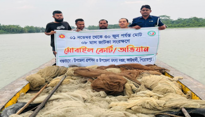 কাউখালীতে প্রশাসনের অভিযানে বিপুল পরিমাণ অবৈধ জাল জব্দ