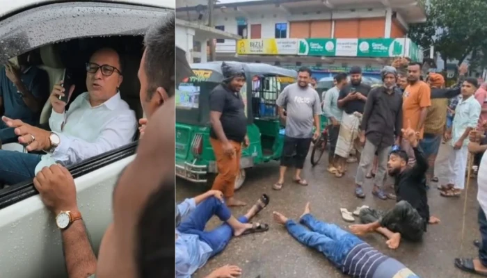 এমপির গাড়ি আটকে চাঁদাবাজি বন্ধের দাবিতে বিক্ষোভ