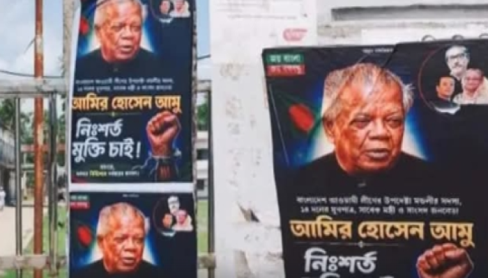 ​ঝালকাঠিজুড়ে আমির হোসেন আমুর মুক্তি দাবিতে পোস্টার