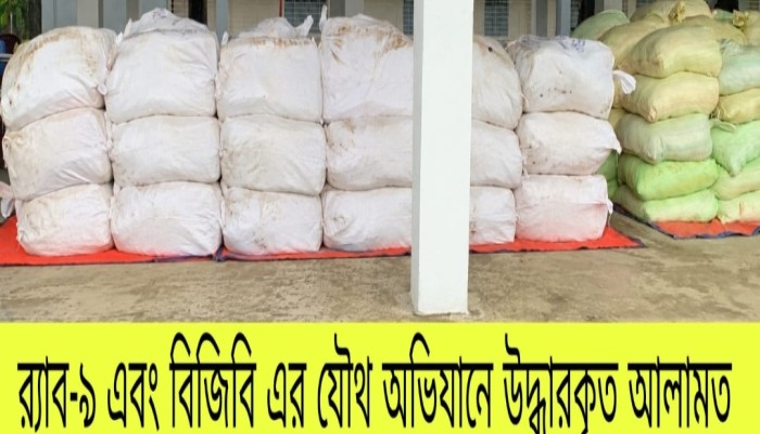 র‌্যাব-৯ এবং বিজিবির যৌথ অভিযানে সিলেটের মোগলাবাজার থেকে ১৩ লক্ষ টাকা মূল্যের চোরাচালানকৃত ভারতীয় পণ্য উদ্ধার