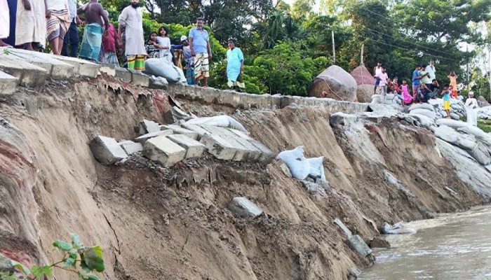 ব্রহ্মপুত্রের ডান তীর রক্ষা বাঁধ ধসে কাজে আসছে না জিও ব্যাগ ডাম্পিং, আতঙ্কে এলাকাবাসী