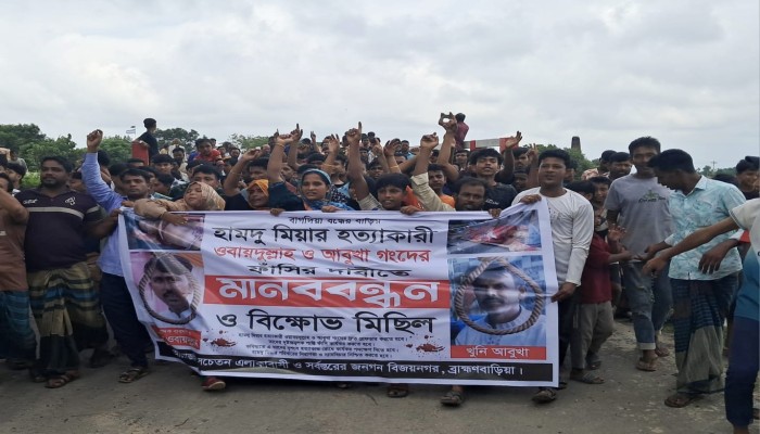 বিজয়নগরে হামদু হত্যা মামলার বিচারের দাবীতে মানববন্ধন ও বিক্ষোভ
