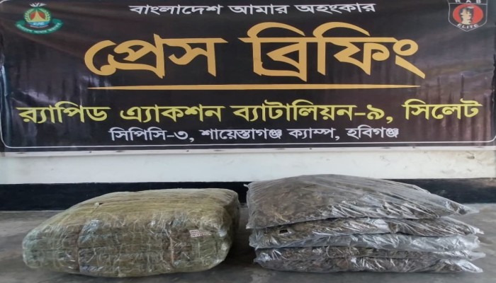 র‌্যাব-৯ এর অভিযান হবিগঞ্জর লাখাই থক ২০ কজি গাঁজাসহ ০৩ জন মাদক ব্যবসায়ী গ্রফতার
