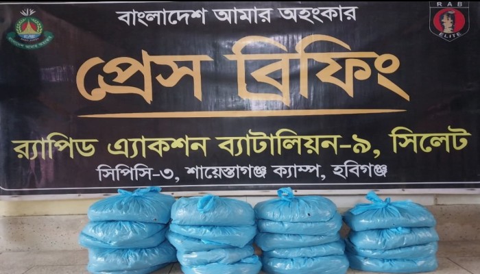 র‌্যাব-৯ এর অ'ভিযানে হবিগঞ্জের নবীগঞ্জ থেকে ১৯ কেজি গাঁ'জাসহ ০২ জন মা'দক ব্যবসায়ী গ্রে'ফতার