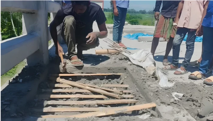 ১০ কোটি টাকার সেতুতে রডের বদলে বাঁশের কঞ্চি দিয়ে ঢালাই